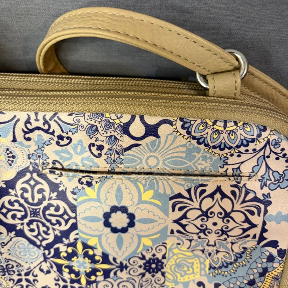 MultiSac Crossbody Purse Bag Beige & Blue Floral Casablanca Zip Pockets